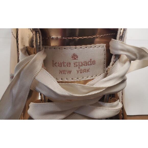 Kate Spade Keds Ace Leather Specchio Sneakers 8.5 Rose Gold WH60099 Ribbon Laces - Picture 9 of 10